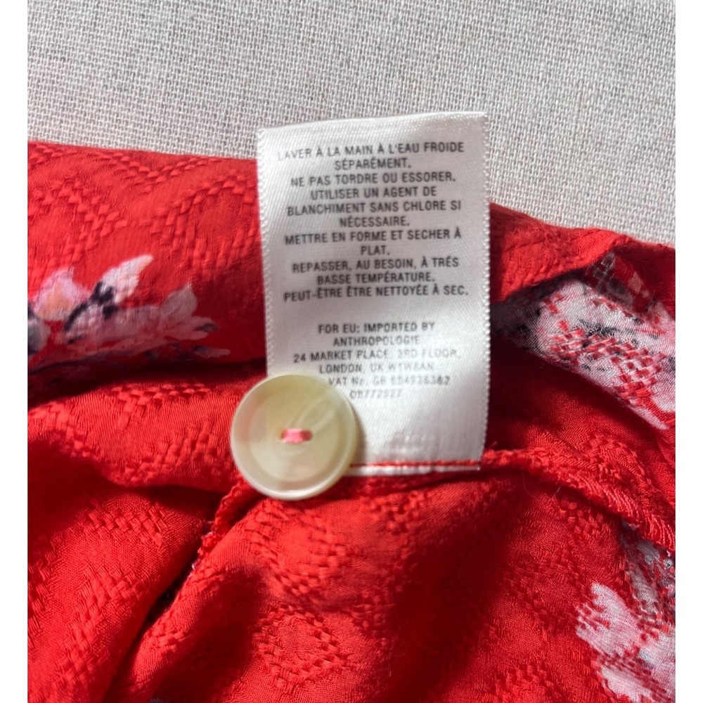 Anthropologie Maeve Hansley Orange Floral V Neck Boho Top Womens sz 10 Summer - Picture 8 of 16